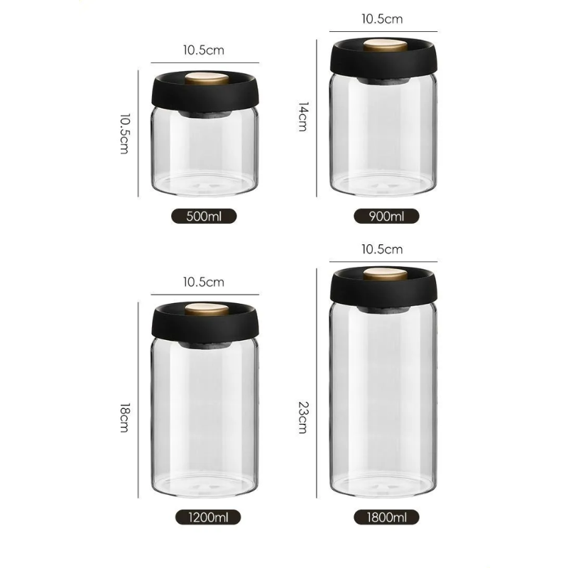 Frasco Cafe Sellado Al Vacío Granos Bote Tarro Vidrio 900g Negro/dorado