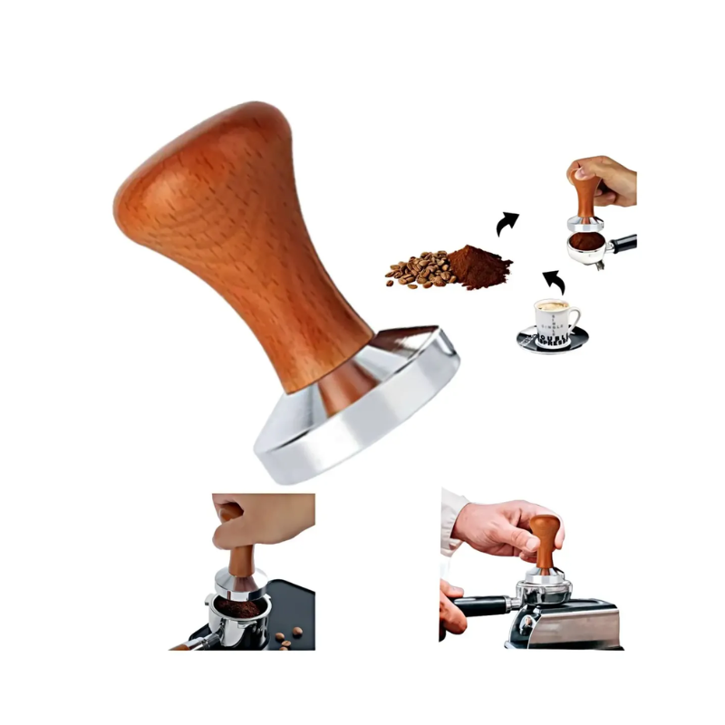 Tamper Café 58mm Acero Inoxidable Madera